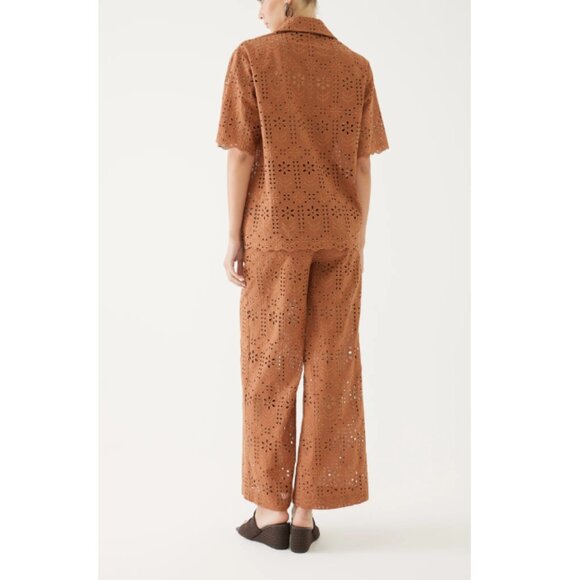 Exquise Women's Brown Guipure Chloe Shirt & Tilda Wide Leg Trousers Set Size 2 - Picture 2 of 4